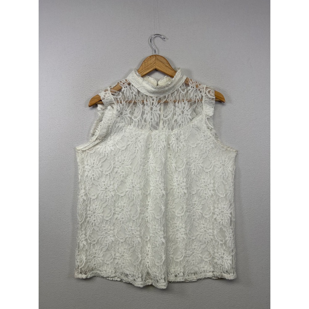 Victorian Coquette Shannon Ford New York Womens LG White Floral Lace Mock Neck
